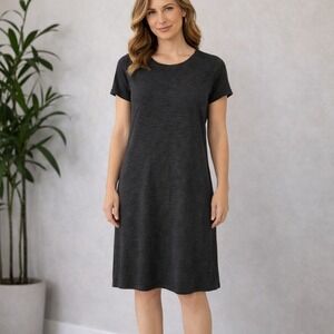 Eileen Fisher Petite XXS Hemp Organic Cotton T-Shirt Dress Charcoal Gray